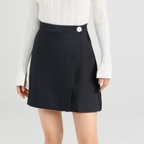 Lee Mathews Penny Mini Skirt 0 NEW Black Technical-Canvas Wrap Retro Designer - Picture 1 of 9